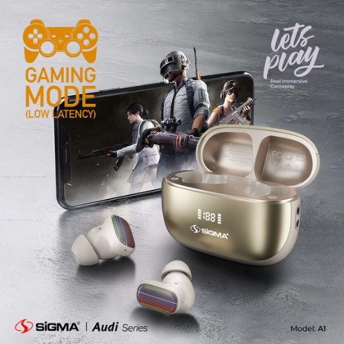 SiGMA Wireless Earbuds A-1 ANC+ENC Golden Awais Mobiles