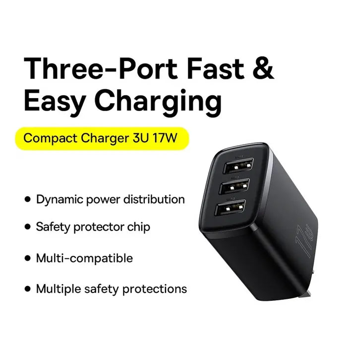 Baseus Compact Charger 3U 17W CN Awais Mobiles