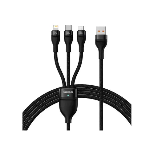 Baseus Flash Series Ⅱ One for three Fast Charging Data Cable USB to M+L+C 100W 1.2m Awais Mobiles