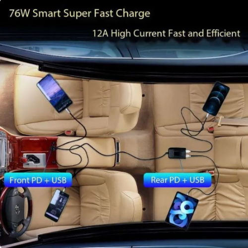 4-in-1 Fast Car Charger 76W | QC 3.0 Front & Rear Multi-Port Awais Mobiles