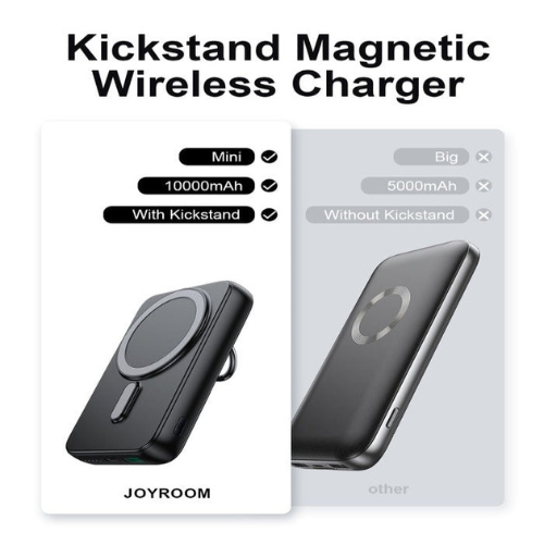 Joyroom 10000mAh JR-W050 Magnetic Wireless Power Bank – 20W, Ring Holder, Black Awais Mobiles