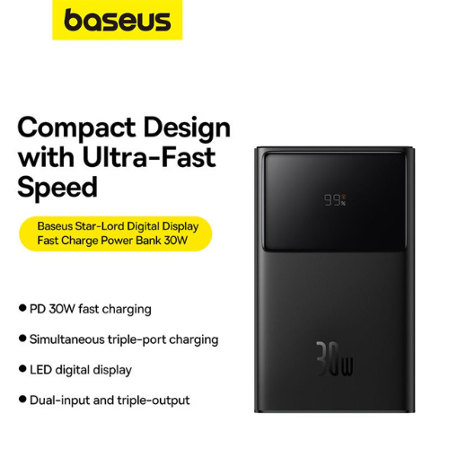 Baseus Star-Lord Digital Display Fast Charging Power Bank 10000mAh 30W Cluster Black