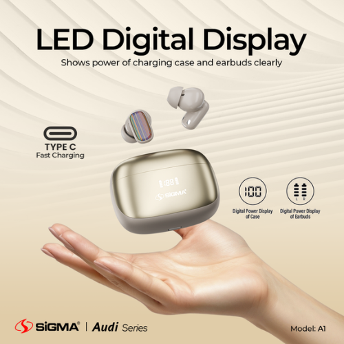 SiGMA Wireless Earbuds A-1 ANC+ENC Golden Awais Mobiles