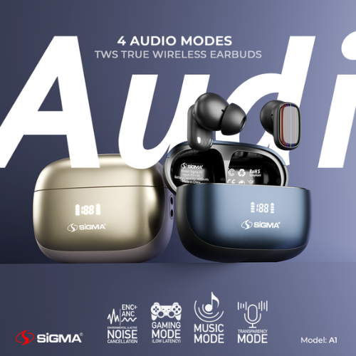 SiGMA Wireless Earbuds A-1 ANC+ENC Golden Awais Mobiles