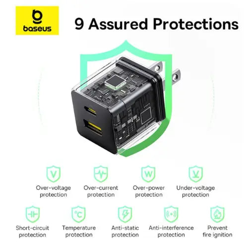 Baseus Palm Series Fast Charger C+U 20W US Awais Mobiles