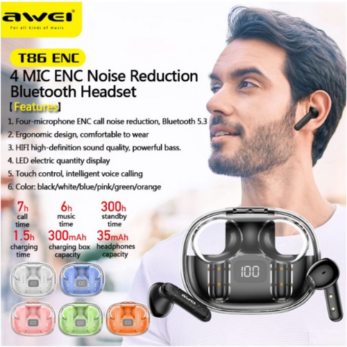 Awei T86 ENC Noise Canceling Wireless Earphones Awais Mobiles