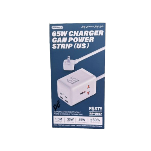 Remax RP-U157 Kiddy Series 65W Gan Power Strip (US) Dual-Port AC Socket Awais Mobiles